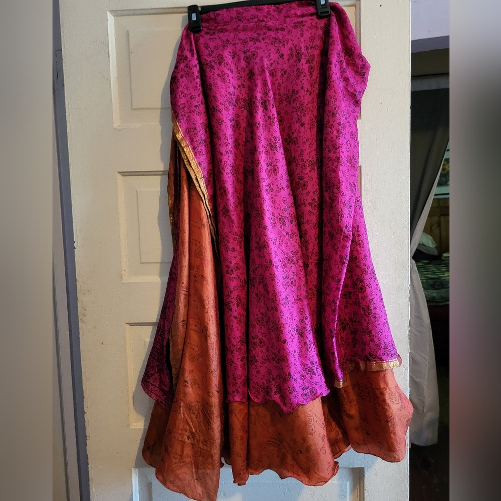 Sari Wrap Floral Pink and Orange Women's Skirt